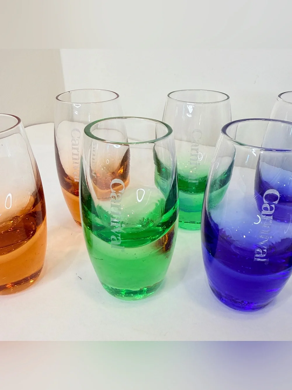 7 Carnival Cruise Line Rainbow 2 oz. Shot Glasses Heavy Base